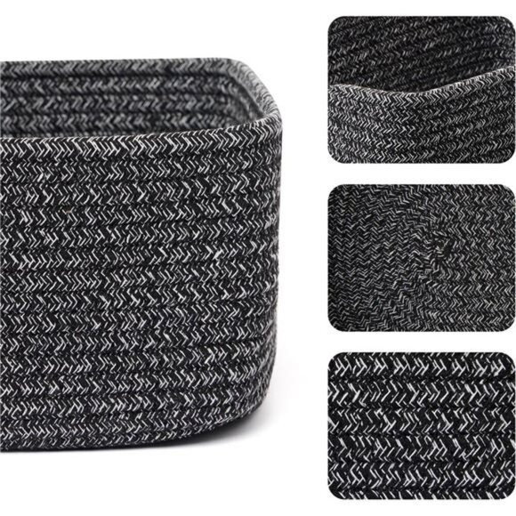 Woven Rope Storage Baskets Set Closet Organizer Bins Small Cube Bins 3 Pack - Picture 2 of 8